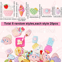 100 Stück 5 Stile undurchsichtige Harz-Decoden-Cabochons&nbsp;CRES-SP0001-05