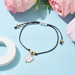 Braccialetto con ciondolo a forma di trifoglio smaltato in lega&nbsp;BJEW-JB09962-04