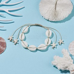 Geflochtenes Perlenarmband aus Acrylmuschel mit synthetischem türkisfarbenem (gefärbtem) Seestern&nbsp;BJEW-JB08058-01