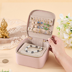 Boîtes de rangement à bijoux portables en cuir PU avec fermeture éclair et poignée&nbsp;CON-WH20005-28B