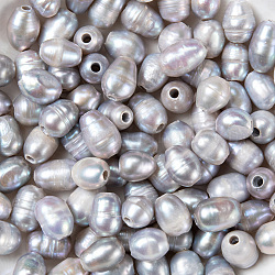 Perles de perles de grand trou, perles en vrac de perles de culture d'eau douce naturelles, teinte, riz, grises , 7~10x7~8mm, Trou: 1.8mm