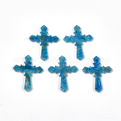Pendentifs en acétate de cellulose (résine), croix, bleu ciel, 34.5x26.5x2.5mm, Trou: 1.4mm
