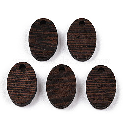 Pendenti in legno wengè naturale, undyed, marrone noce di cocco, ovale, 15.5x10.5x3.5mm, Foro: 2 mm