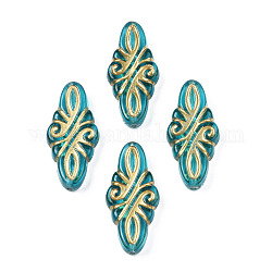Plating Acrylic Beads, Metal Enlaced, Oval, Dark Turquoise, 30x14x6mm, Hole: 1.2mm, about 346pcs/500g