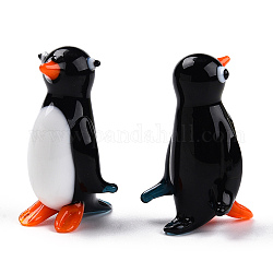 Handmade lampwork Hauptdekorationen, 3D-Pinguin-Ornamente zum Verschenken, Schwarz, 28.5~32x29~32x50.5~52 mm