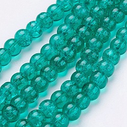 Chapelets de perles en verre craquelé, ronde, vert de mer moyen, 10mm, Trou: 1.3~1.6mm, Environ 80 pcs/chapelet, 31.4 pouce