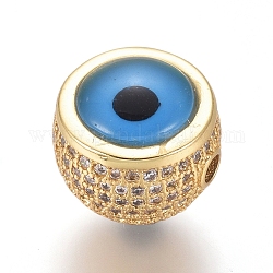 Micropave de latón transparente perlas de circonita, con resina, ojo, dorado, 11.5x11mm, agujero: 1.8 mm