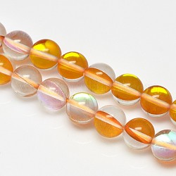 Synthetical Moonstone Beads Strands, Holographic Beads, Dyed, Round, Goldenrod, 8mm, Hole: 1mm, 15.5inch