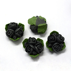Handgemachte Porzellan Cabochons, China Clay Perlen, Blume, Schwarz, 15.5~17.5x15~17x8~9 mm