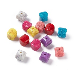 Perles acryliques opaques craquelées, turquoise d'imitation, cube, couleur mixte, 10x10x11mm, Trou: 1.8mm, environ 515 pcs/500 g