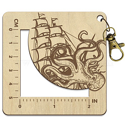 Righello per uncinetto con cornice quadrata in legno, calibro del ferro da maglia, barca a vela, 7.6x7.6x0.5cm, Foro: 5 mm