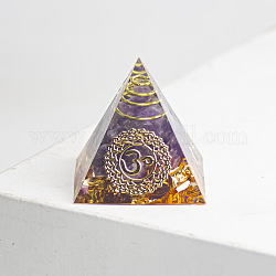 Chakra tema orgonite pirámide resina generadores de energía, chips de amatista natural reiki en el interior para la decoración del escritorio de la oficina en casa, 30mm