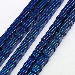 Electroplate no magnéticas de hematita Cuentas sintéticas heishi hebras, rebanada fina de cuentas planas cuadradas, Grado A, azul chapado, 4x4x1mm, agujero: 1 mm, aproximamente 400 pcs / cadena, 16 pulgada