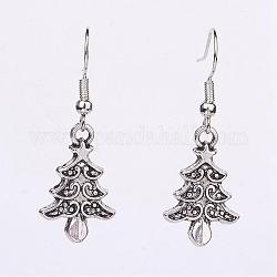 Alloy Dangle Earrings, Christmas Tree, Antique Silver, 38.5mm, 22x14x2mm, Pin: 0.6mm