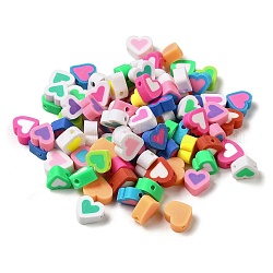 Perles en pâte polymère manuel, cœur, couleur mixte, 9x9.5x4.5mm, Trou: 1.6mm