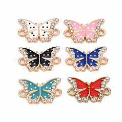 Alloy Links Connectors, with Enamel and Rhinestone, Light Gold, Butterfly, Mixed Color, 11x18x2mm, Hole: 1.6mm