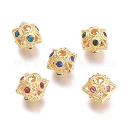 Perles de zircone cubique micro pave en Laiton, creux, Toupie, véritable 18k plaqué or, couleur mixte, 8.7x9x9mm, Trou: 2.1mm