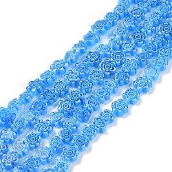 Handgemachte Millefiori-Glasperlen Stränge, Blume, Blau, 7.5~9x3 mm, Bohrung: 1 mm, ca. 55~57 Stk. / Strang, 15.55 Zoll ~ 15.94 Zoll (39.5 cm ~ 40.5 cm)