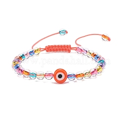 Mauvais œil acrylique et bracelet de perles tressées au chalumeau rond pour femme, rouge, diamètre intérieur: 2~3-3/4 pouce (5.2~9.5 cm)