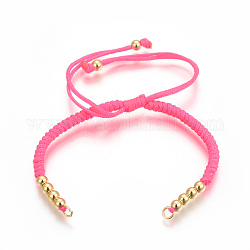 Nylon Cord Braided Bead Bracelets Making, with Brass Beads, Long-Lasting Plated, Real 24K Gold Plated, Hot Pink, 10-1/4 inch(26cm)~11-5/8 inch(29.6cm)