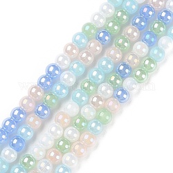 Transparente galvanisierte Glasperlenstränge, ab Farbe plattiert, Runde, hellblau, 4~4.5 mm, Bohrung: 0.9 mm, ca. 100 Stk. / Strang, 14.96'' (38 cm)