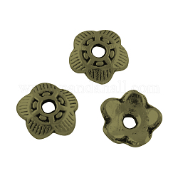 5-petal gorros de aleación de estilo tibetano, sin plomo y cadmio, flor, Bronce antiguo, 6x1.5mm, agujero: 1 mm, aproximamente 10000 unidades / 1000 g
