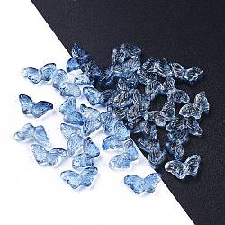 Galvanisieren transparente Glasperlen, mit Glitzerpulver, Schmetterling, Kornblumenblau, 14.5x8x3.5 mm, Bohrung: 0.8 mm