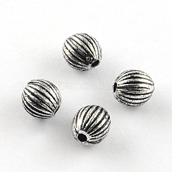 Acrylique antique perles rondes ondulées, argent antique plaqué, 6mm, Trou: 1.5mm, environ 4100 pcs/500 g