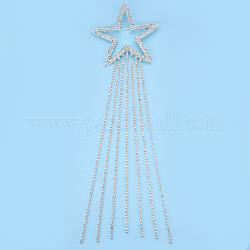 Crystal Rhinestone Star with Tassel Lapel Pin, Creative Brass Badge for Backpack Clothes, Silver, 265x75x8mm, Pin: 0.8mm