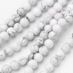 Chapelets de perles en howlite naturelle, mat, ronde, 6mm, Trou: 1mm, Environ 63 pcs/chapelet, 15.1 pouce