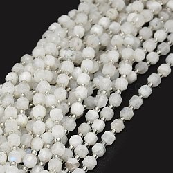 Brins de perles de pierre de lune arc-en-ciel naturel, avec des perles de rocaille, facette, Toupie, perles de prisme à double pointe, 5~7x6mm, Trou: 0.8mm, Environ 48 pcs/chapelet, 15.55'' (39.5 cm)