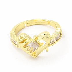 Anello regolabile a cuore con zirconi cubici, gioielli in ottone dorato per le donne, chiaro, diametro interno: 18mm