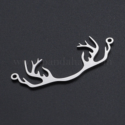 201 Stainless Steel Links connectors, Antlers, Stainless Steel Color, 38x15x1mm, Hole: 1.4mm