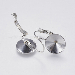 304 Stainless Steel Leverback Earring Settings, Flat Round, Stainless Steel Color, 20x13x12.5mm, Pin: 0.7mm, Tray: 12mm