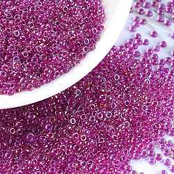 MIYUKI Round Rocailles Beads, Japanese Seed Beads, (RR3529) Fancy Lined Magenta, 15/0, 1.5mm, Hole: 0.7mm, about 27777pcs/50g