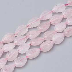 Natürlichen Rosenquarz Perlen Stränge, Blatt, 12x8x4~5 mm, Bohrung: 1 mm, ca. 35 Stk. / Strang, 15.3 Zoll