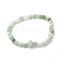 Bracelets extensibles croisés pour hommes femmes, jade naturel et laiton micro pavé perles de zircone cubique bracelets de richesse, diamètre intérieur: 2 pouce (5.2~5.6 cm)