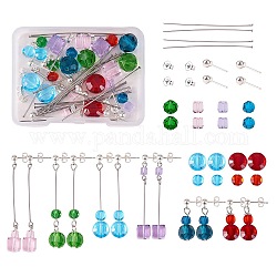 Kits de fabrication de boucles d'oreilles pendantes bricolage, y compris les perles de verre et de cristal autrichien imitation, accessoires des clous d'oreilles en laiton, couleur mixte, 56 pcs / boîte