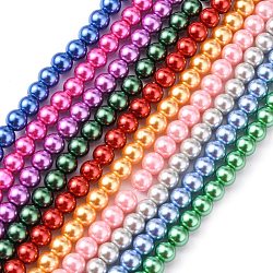 Cottura dipinto di perle di vetro perlato fili di perline rotondo, colore misto, 8~9mm, Foro: 1 mm, circa 105pcs/filo, 31.4 pollice