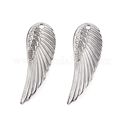 304 Stainless Steel Pendants, Wing, Stainless Steel Color, 31.5x11x2mm, Hole: 1.2mm