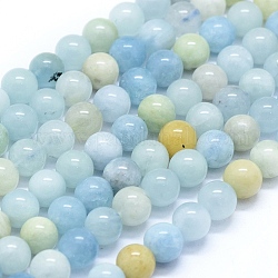 Natürliche Aquamarin Perlen Stränge, Runde, 8 mm, Bohrung: 1 mm, ca. 50 Stk. / Strang, 15.7 Zoll (40 cm)
