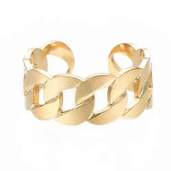 304 anello per polsino aperto con catena barbazzale in acciaio inossidabile, grosso anello cavo per le donne, oro, misura degli stati uniti 7 3/4 (17.9mm)