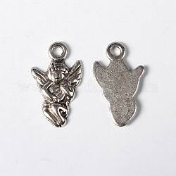 Tibetan Style Alloy Pendants, Lead Free and Cadmium Free, Angel, Antique Silver, 17.5x10.5mm, Hole: 2mm