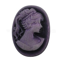 Cabochon in resina viola ovale piatta a forma di testa di donna, senza foro, 13x18mm