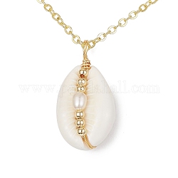 Natural Shell Pendant Necklace with Brass Cable Chains, Golden, 18.11 inch(46cm)