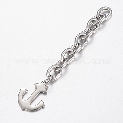 304 Stainless Steel Chain Extender, with Anchor Charms, Stainless Steel Color, 71x6mm
