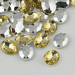 Taiwan Acrylic Rhinestone Cabochons, Pointed Back Rhinestone, Faceted, Oval, Champagne Yellow, 18x13x5mm