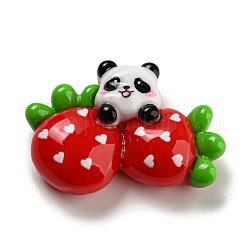 Panda-Motiv, undurchsichtige Decoden-Cabochons aus Harz, Imitation Lebensmittel, Panda mit Erdbeere, Schamottestein, 20x30x8.5 mm