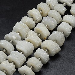 Fili di perle di cristallo di quarzo naturale druzy, quarzo solare, tinto, pepite, bianco, 12~26x6~17mm, Foro: 1~2 mm, circa 14~16pcs/filo, 7.9~8.3 pollice (20~21 cm)