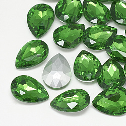 Pointed Back Glass Rhinestone Cabochons, Back Plated, Faceted, teardrop, Emerald, 18x13x5mm